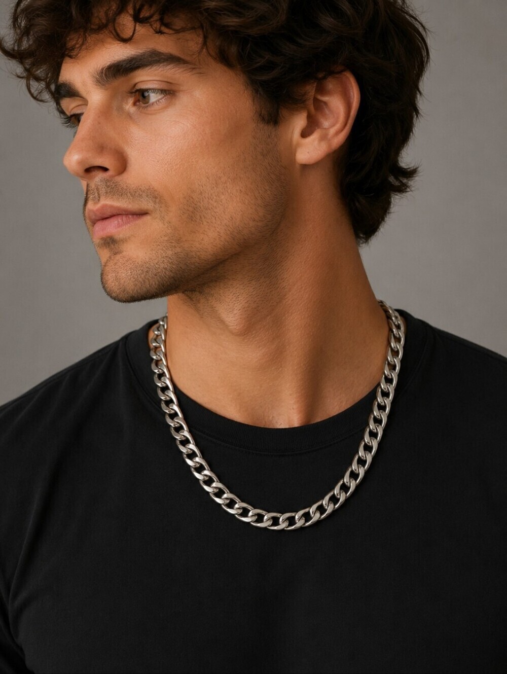 SILVERTONE 1980s Heavyweight Cuban Link Metal Choker Unisex Hip Hop Necklace